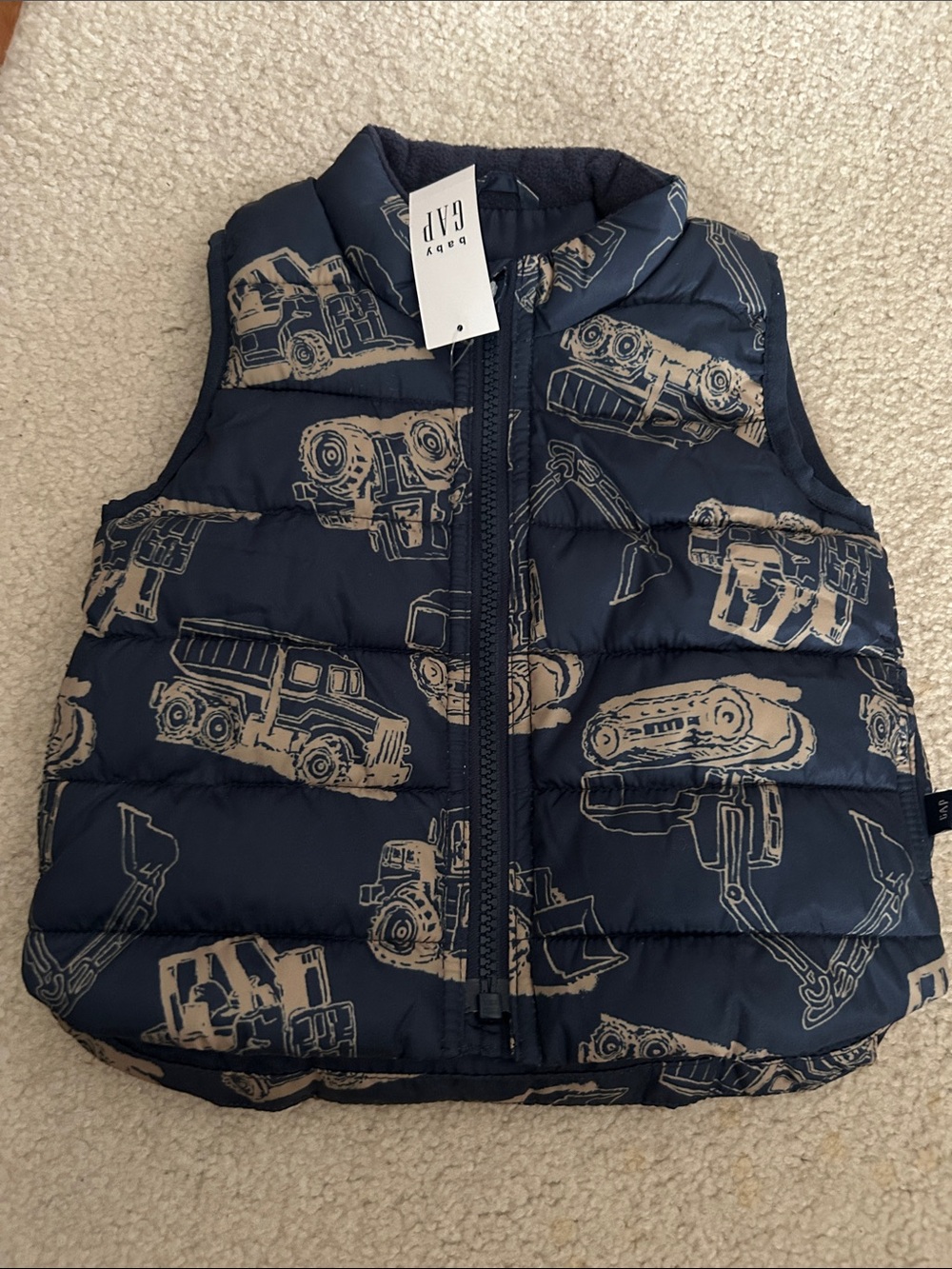 GAP Navy and Beige Construction Print Puffer Vest - Kids